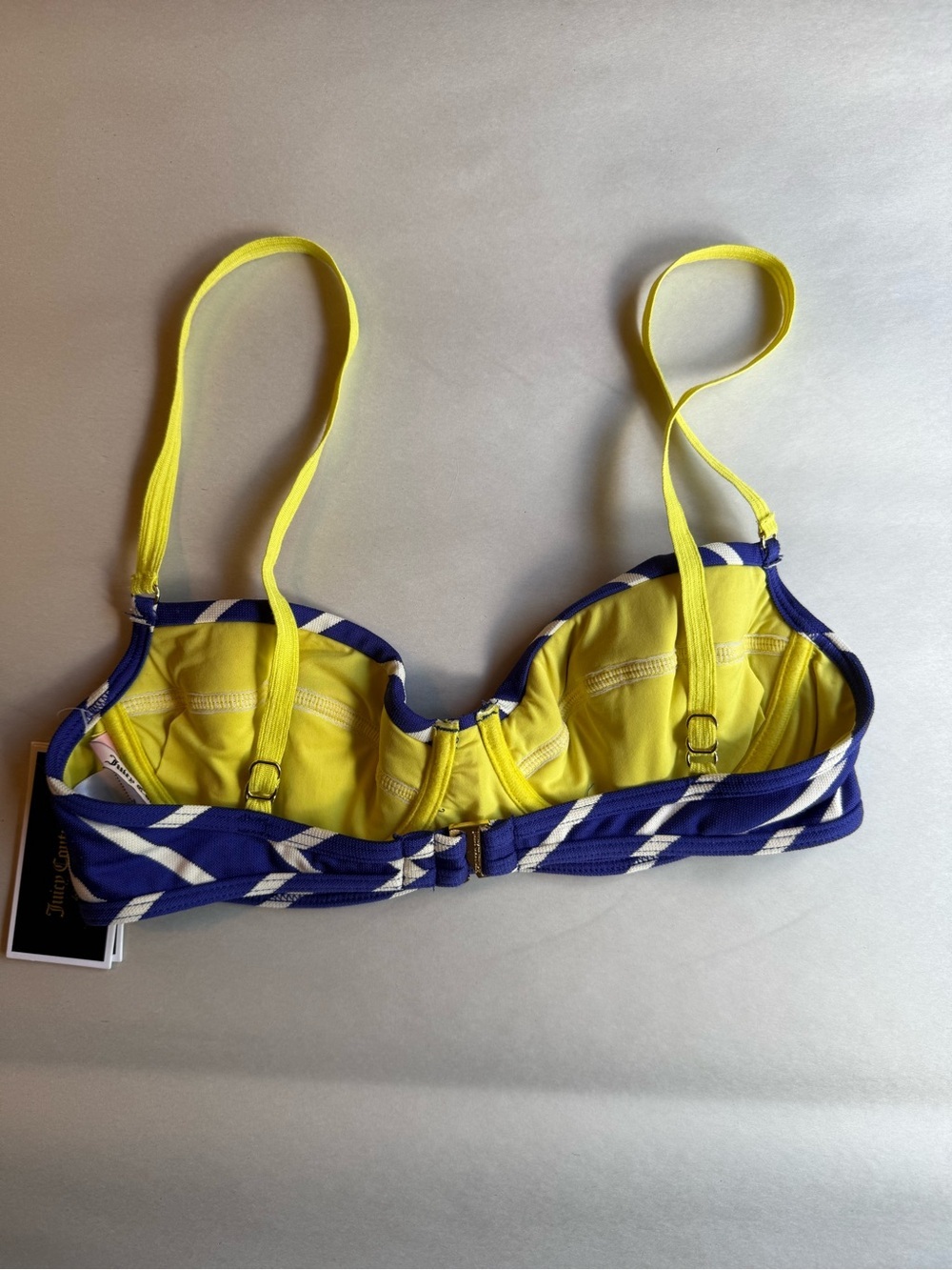 Juicy Couture Nautical Striped Bikini Set Contrasting Neon Yellow Straps Medium - Picture 7 of 7